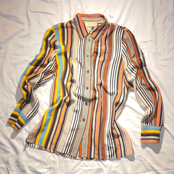 Tory Burch multi-color stripe silk button down 4 - Picture 5 of 7